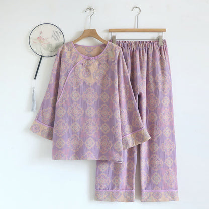 Vintage Oriental Cotton Gauze Lounge Set - Purple - XL - image 0
