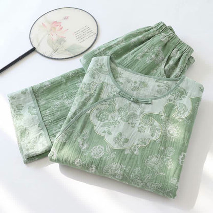 Elegant Cotton Gauze Frog Button Pajama Set - image 1