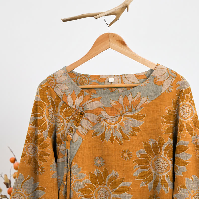 Oriental Sunflower Cotton Pajama Set - image 1