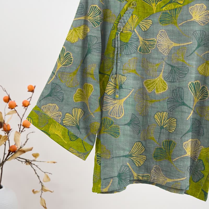 Oriental Ginkgo Leaf Cotton Pajama Set - image 9