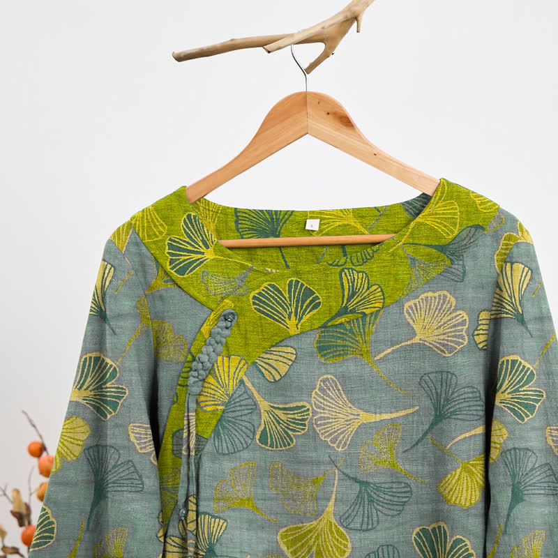 Oriental Ginkgo Leaf Cotton Pajama Set - image 7