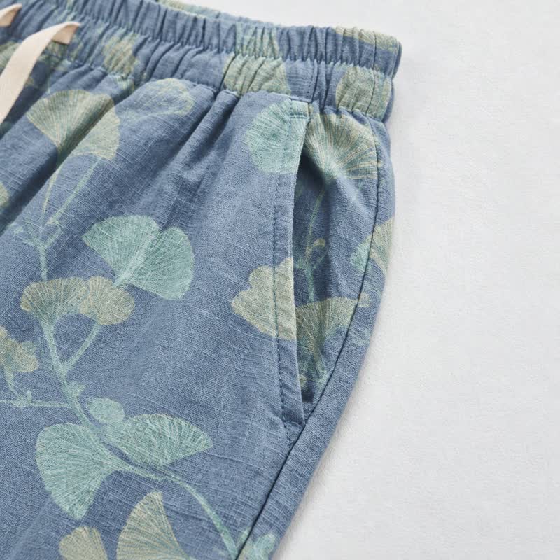 Retro Botanical Ginkgo Leaf Cotton Lounge Pants - image 4