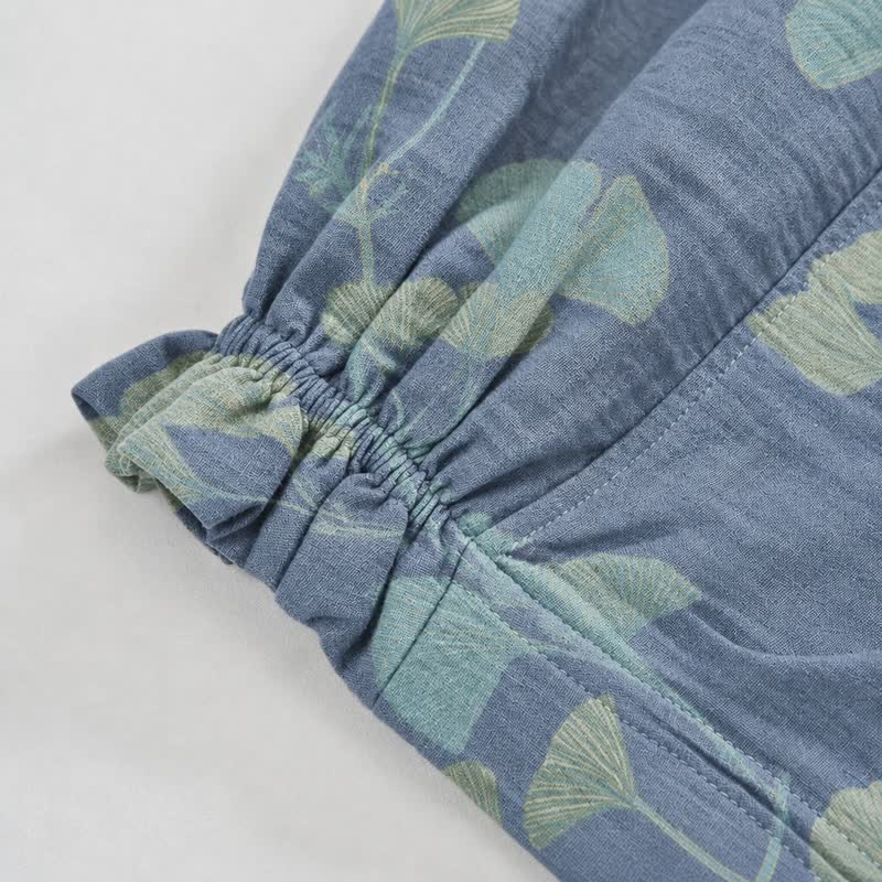 Retro Botanical Ginkgo Leaf Cotton Lounge Pants - image 3