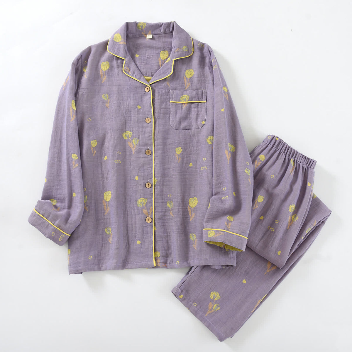 Floral Cotton Piped Loungewear Set - Purple - XXL - image 13