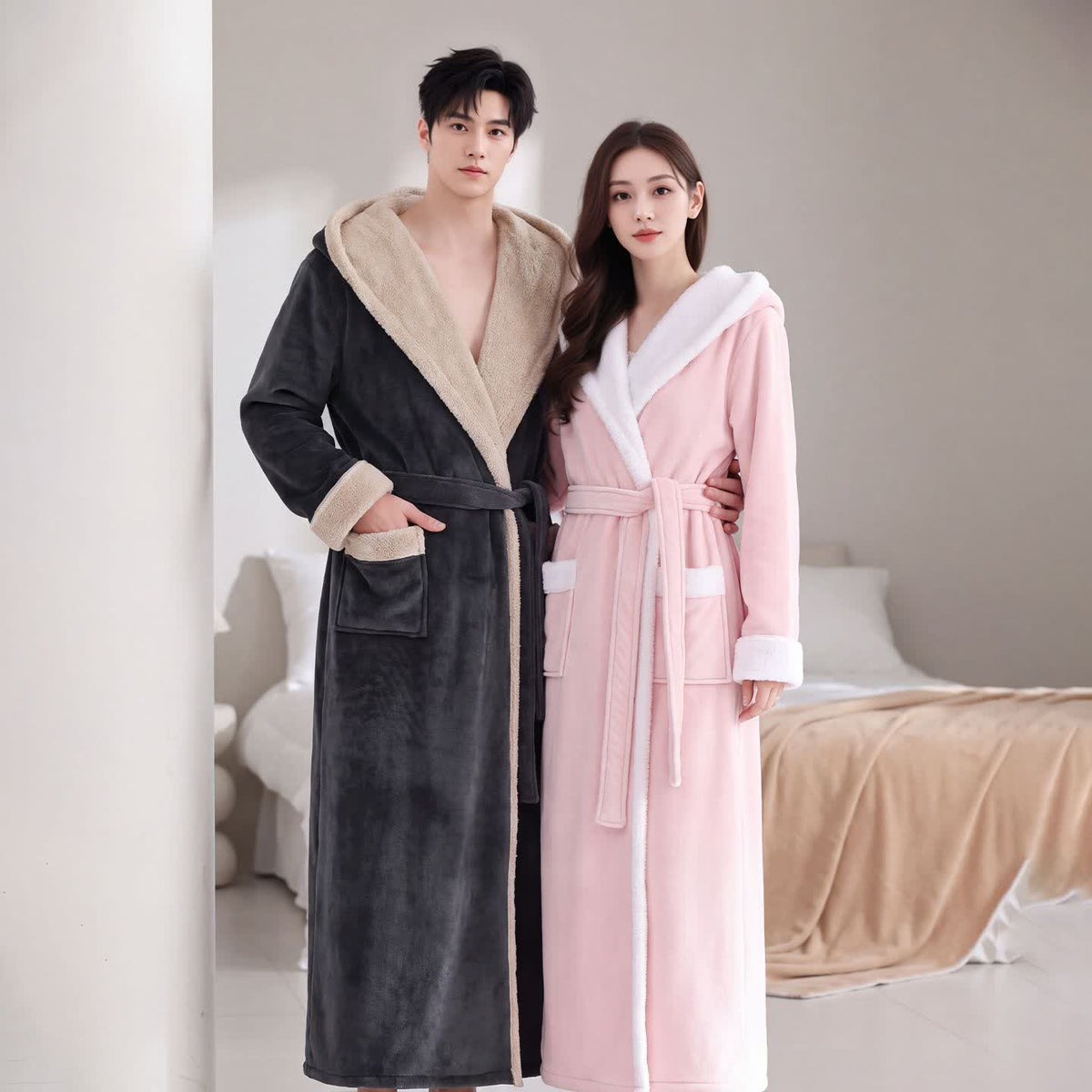 Cozy Plush Sherpa Hooded Long Bathrobe - image 0