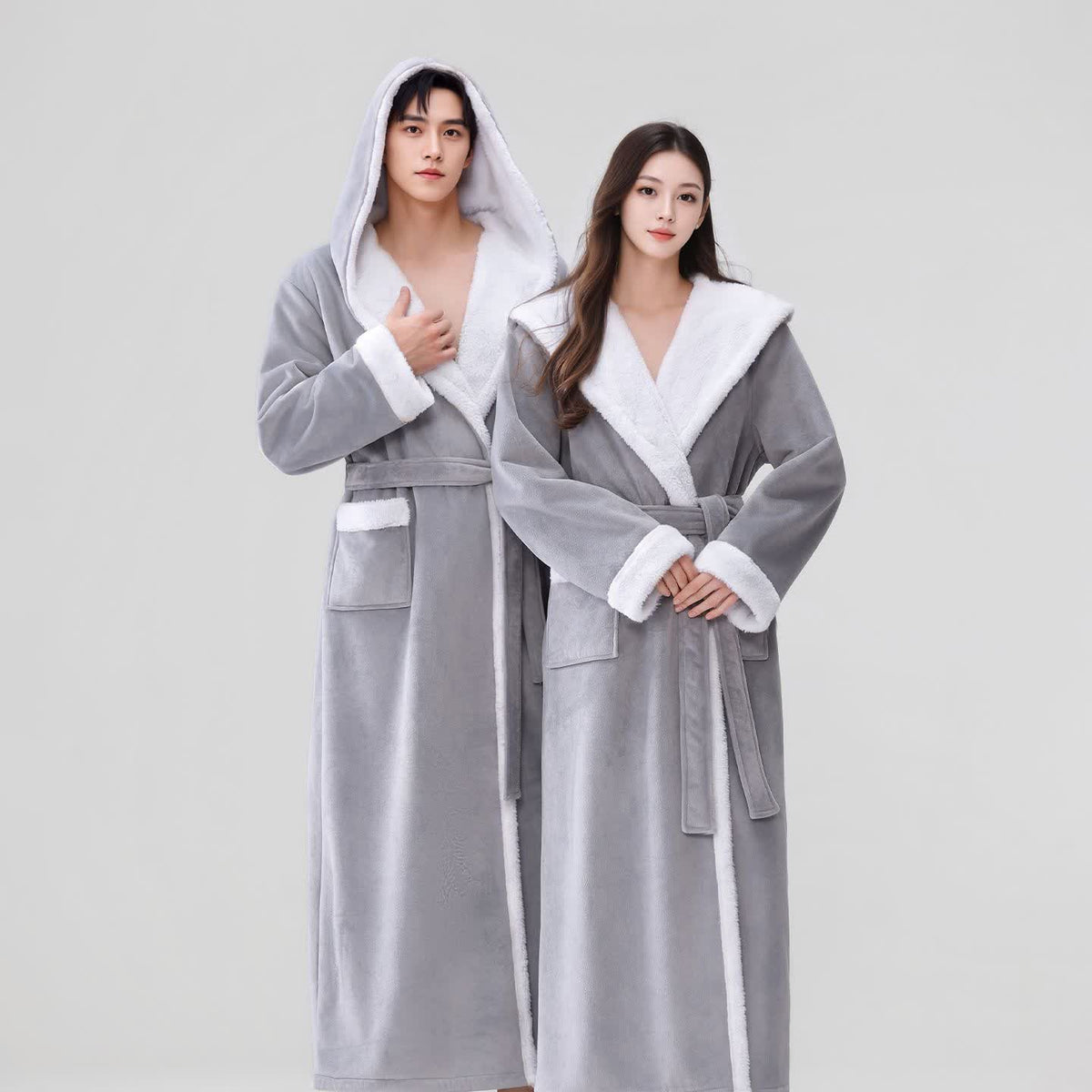 Cozy Plush Sherpa Hooded Long Bathrobe - image 2