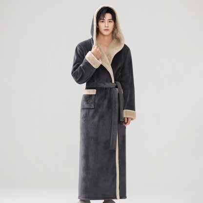Cozy Plush Sherpa Hooded Long Bathrobe - Dark Gray - Men XL - image 8