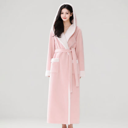 Cozy Plush Sherpa Hooded Long Bathrobe - Pink - Women XL - image 10