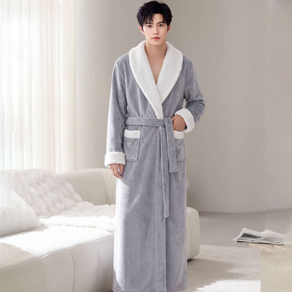 Cozy Shawl Collar Fleece Lounge Bathrobe - Light Gray - Men XL - image 6