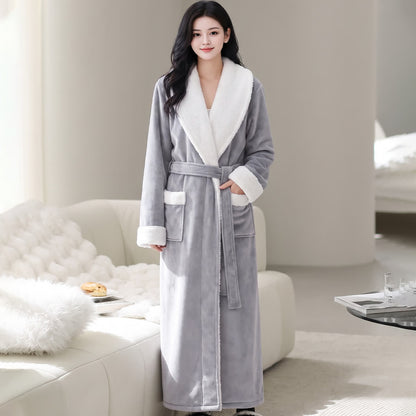 Cozy Shawl Collar Fleece Lounge Bathrobe - Light Gray - Women XL - image 5