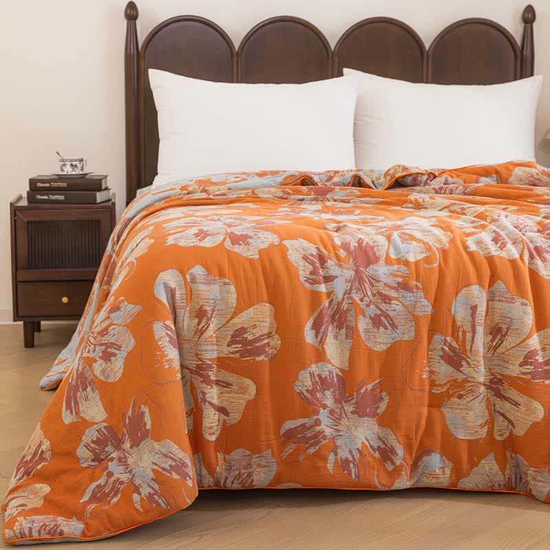 Reversible Orange & Blue Flower Cotton Quilt - image 4