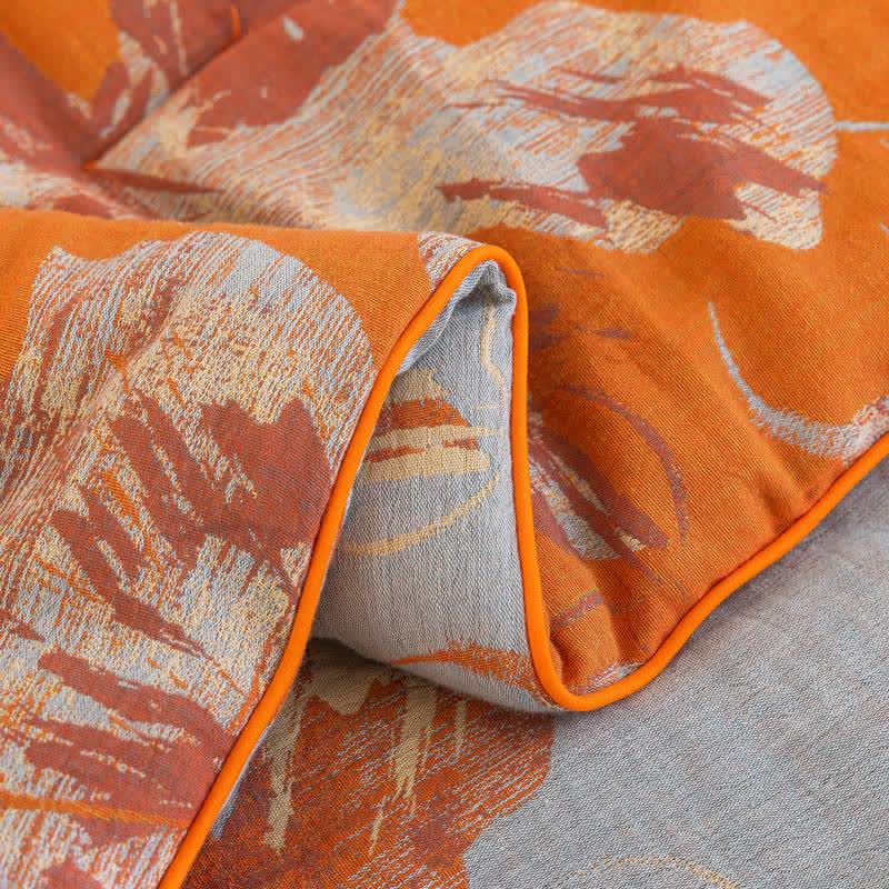 Reversible Orange & Blue Flower Cotton Quilt - image 7