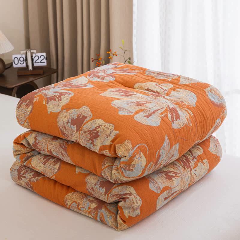 Reversible Orange & Blue Flower Cotton Quilt - Orange & Blue - Spring & Autumn Quilt - King - image 10