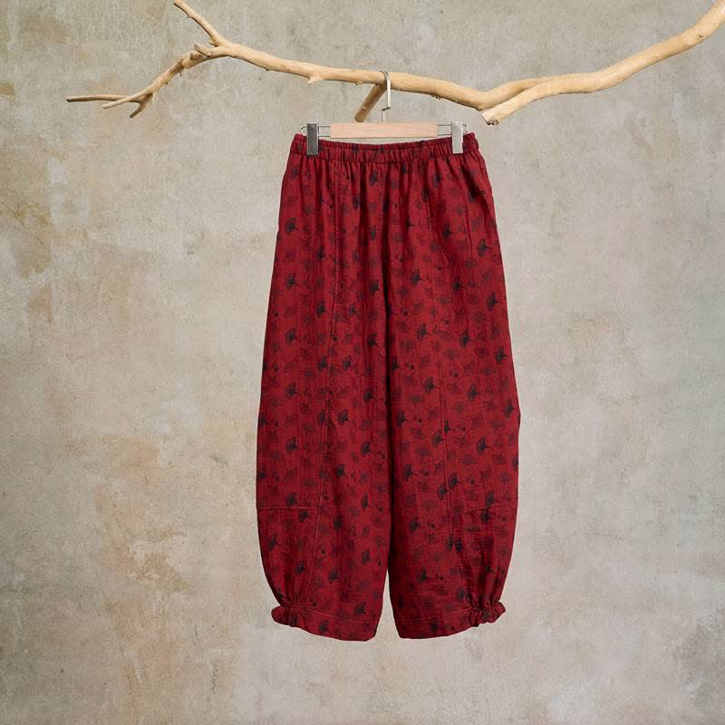 Vintage Ginkgo Leaf Cotton Harem Pants - image 1