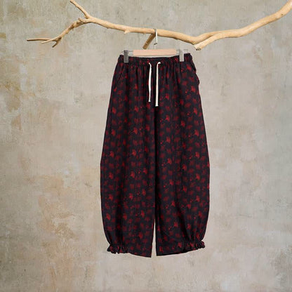 Vintage Ginkgo Leaf Cotton Harem Pants - Black - XXL - image 9