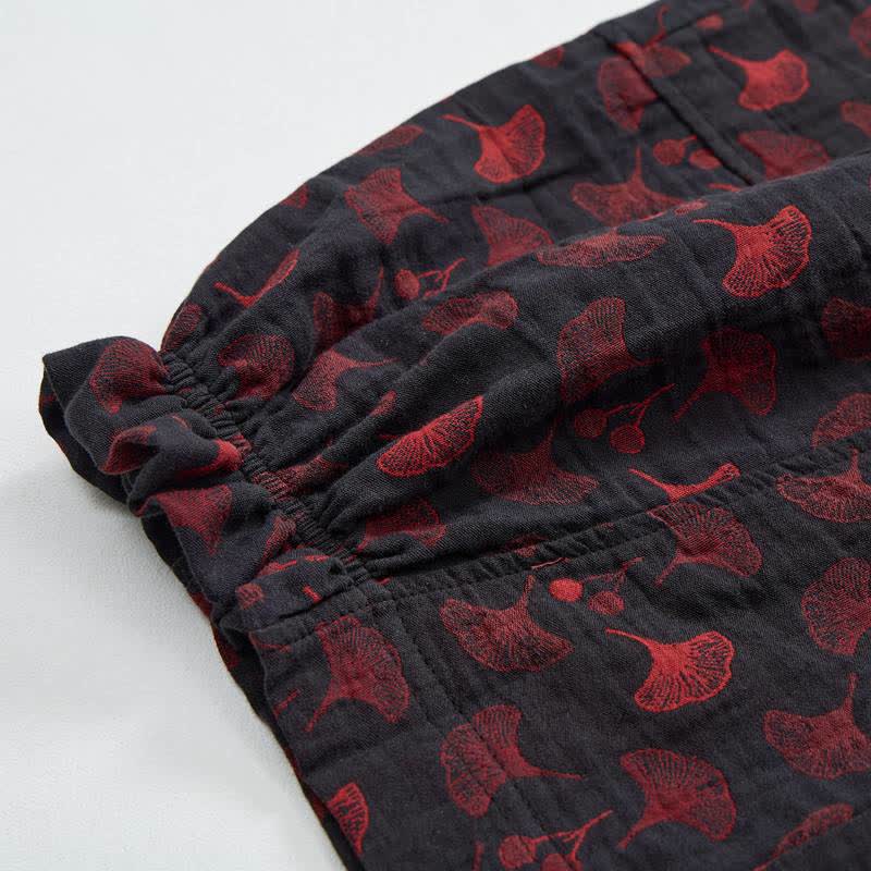 Vintage Ginkgo Leaf Cotton Harem Pants - image 13