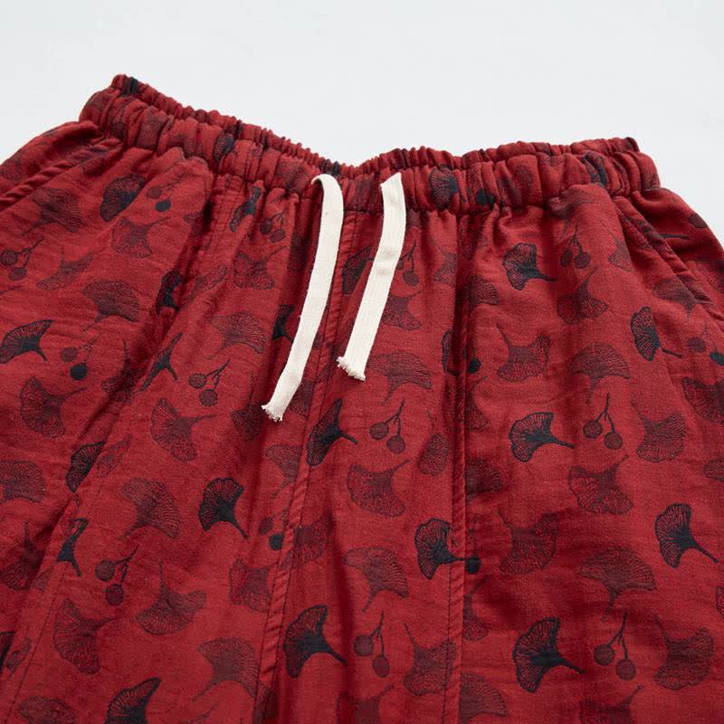 Vintage Ginkgo Leaf Cotton Harem Pants - image 2