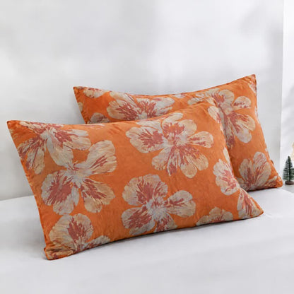 Reversible Orange & Blue Flower Cotton Quilt - Orange & Blue - 2PCS Pillowcases - 20" x 37" - image 19