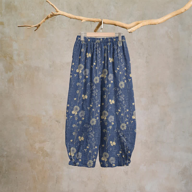 Navy Blue Wildflower Cotton Gauge Lounge Pants - image 6