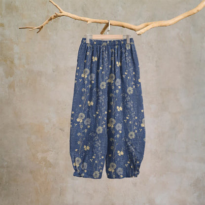 Navy Blue Wildflower Cotton Gauge Lounge Pants - image 6