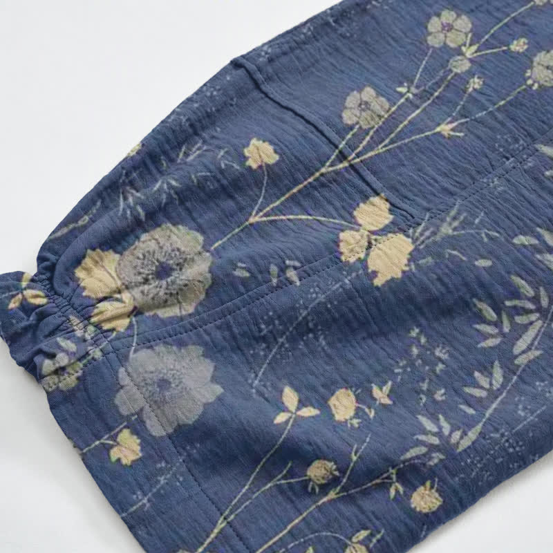 Navy Blue Wildflower Cotton Gauge Lounge Pants - image 10