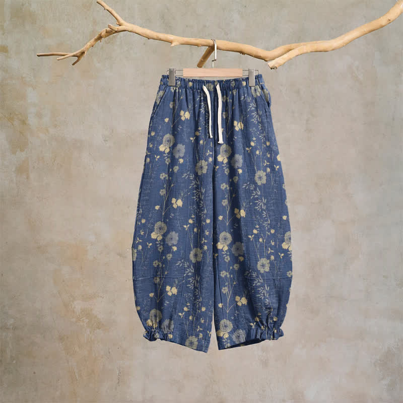 Navy Blue Wildflower Cotton Gauge Lounge Pants - Blue - XL - image 5