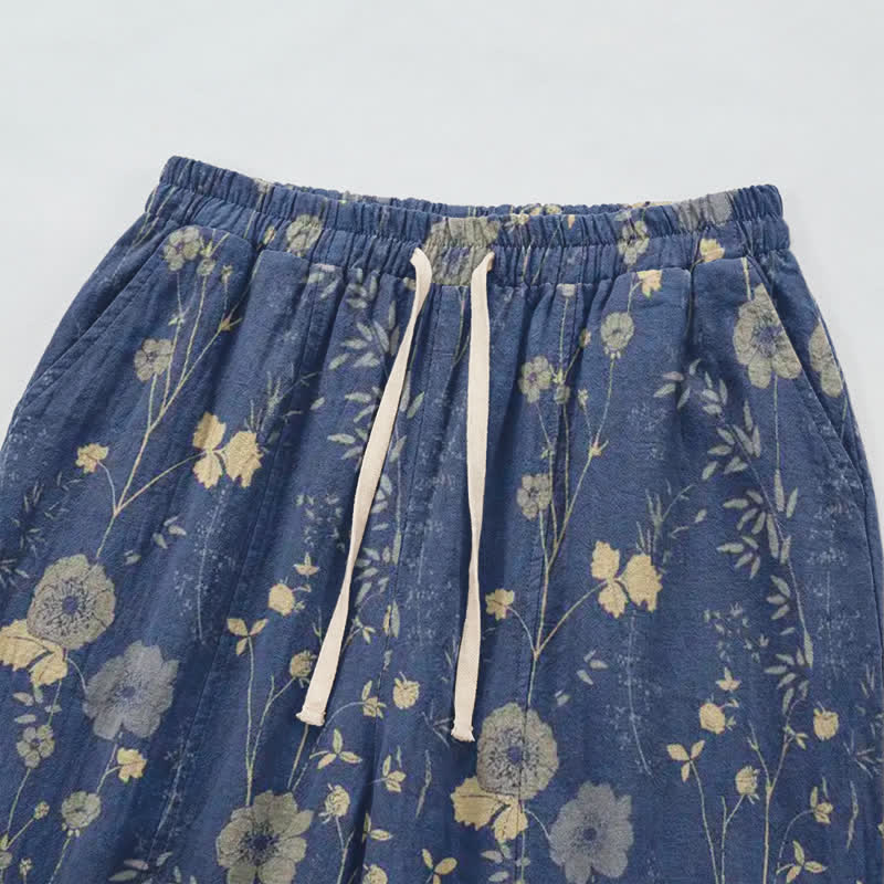 Navy Blue Wildflower Cotton Gauge Lounge Pants - image 7