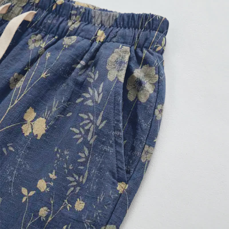 Navy Blue Wildflower Cotton Gauge Lounge Pants - image 8