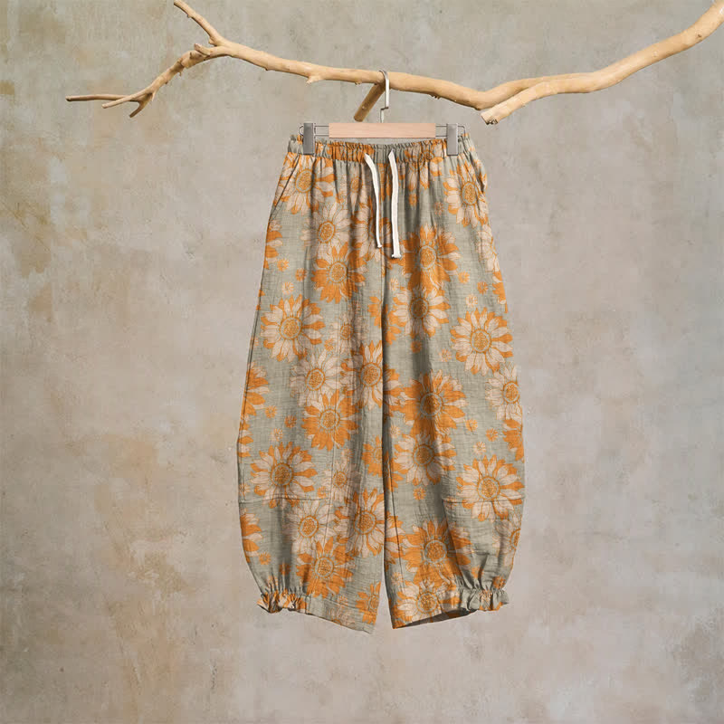Vintage Sunflower Cotton Lounge Pants - Light Gray - 2XL - image 8