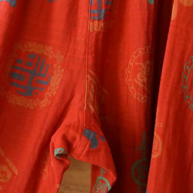 Chinese Red Cotton Fu Motif Pajama Set - image 7