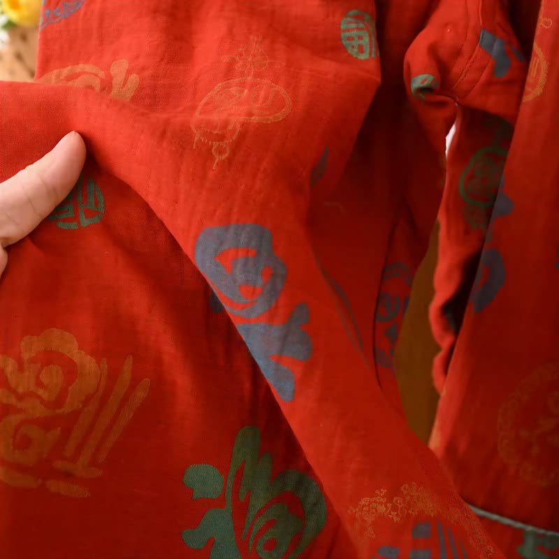 Chinese Red Cotton Fu Motif Pajama Set - image 6