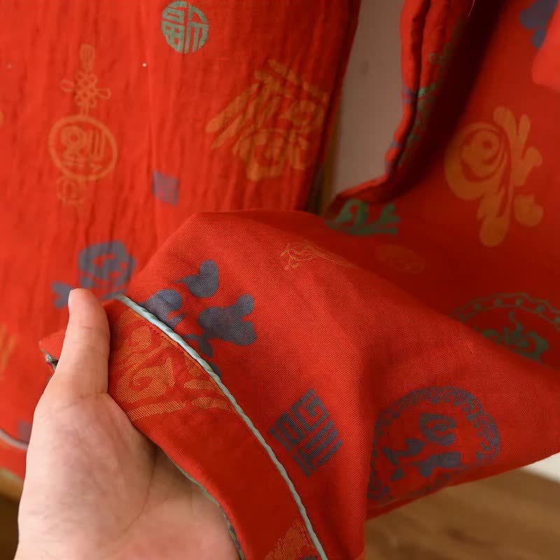 Chinese Red Cotton Fu Motif Pajama Set - image 10