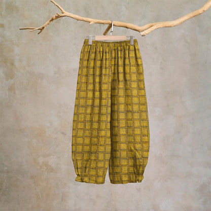 Yellow Plaid Cotton Gauze Harem Pants - image 1