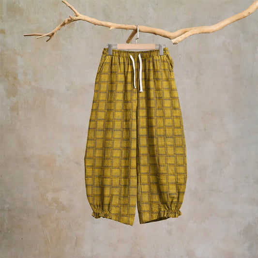 Yellow Plaid Cotton Gauze Harem Pants - Yellow - XL - image 0