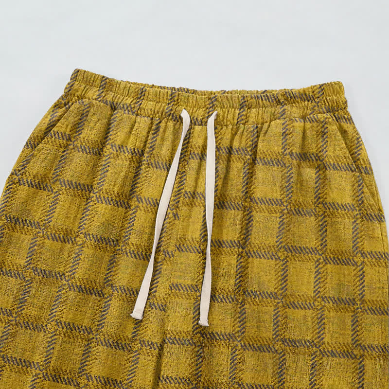 Yellow Plaid Cotton Gauze Harem Pants - image 2