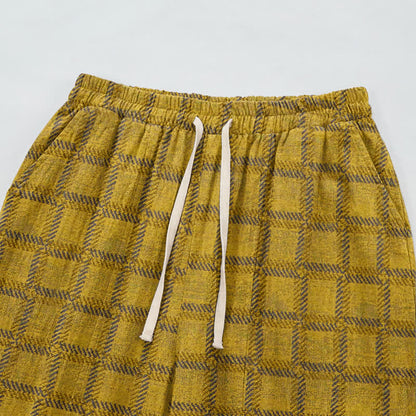 Yellow Plaid Cotton Gauze Harem Pants - image 2
