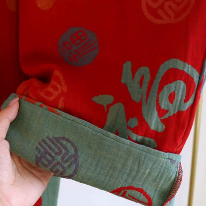 Festive Red Cotton Gauze Couple Pajama Set - image 7
