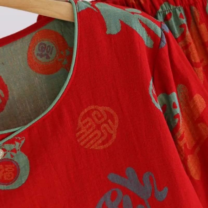 Festive Red Cotton Gauze Couple Pajama Set - image 5