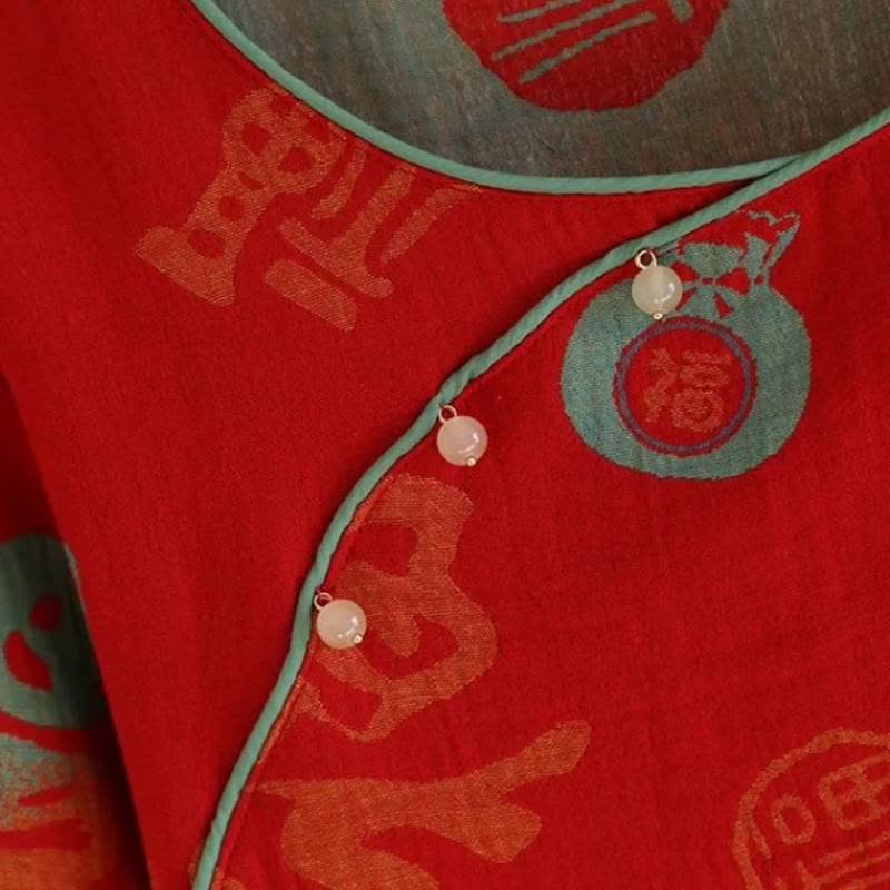 Festive Red Cotton Gauze Couple Pajama Set - image 4