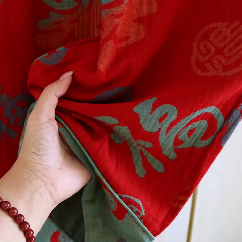 Festive Red Cotton Gauze Couple Pajama Set - image 8