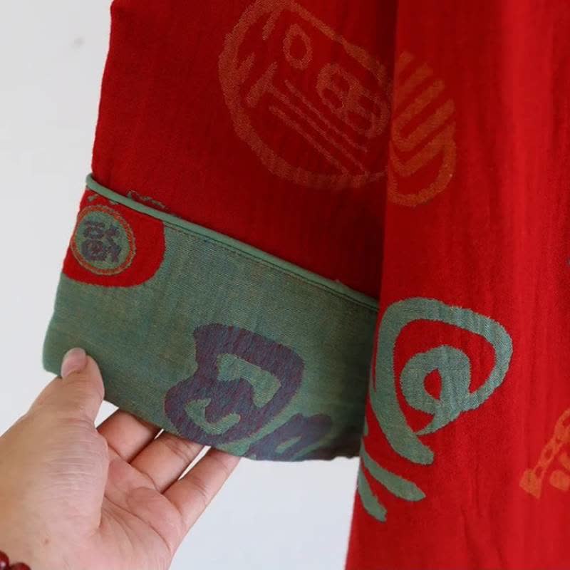 Festive Red Cotton Gauze Couple Pajama Set - image 6
