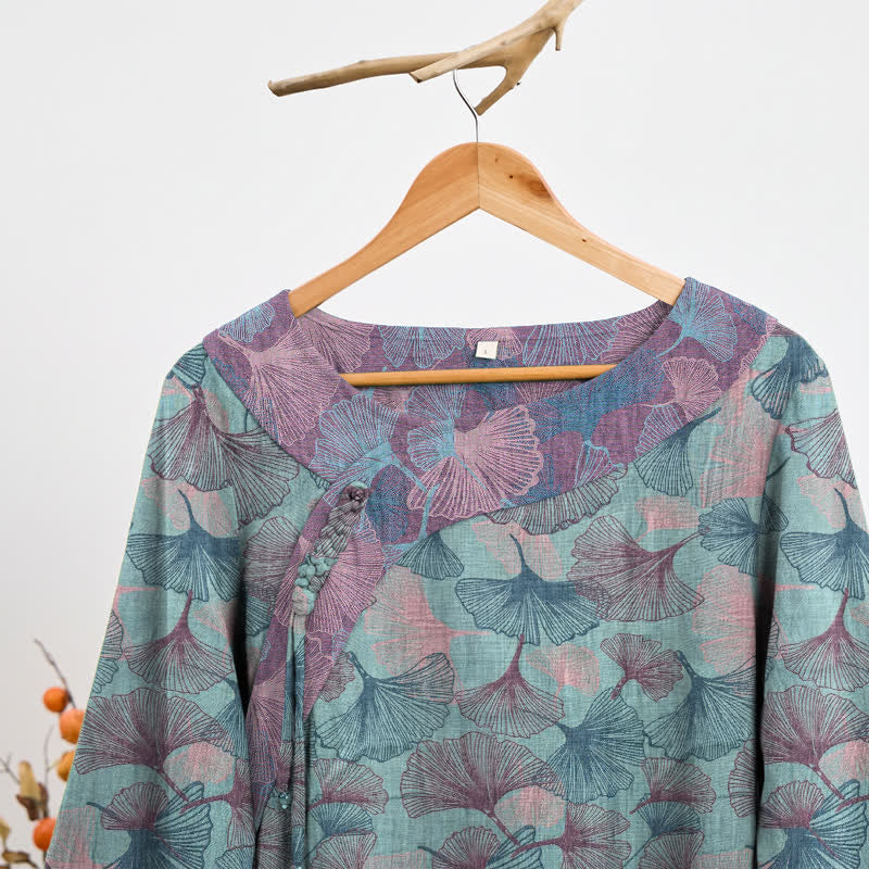 Chinese Style Ginkgo Leaf Pajama Set - image 1