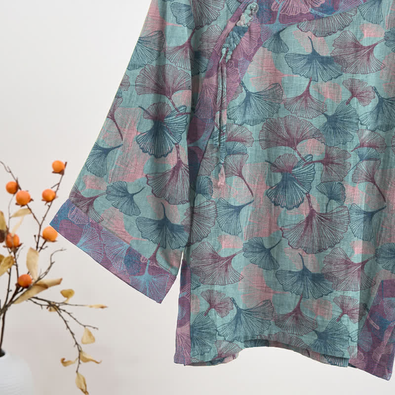 Chinese Style Ginkgo Leaf Pajama Set - image 3