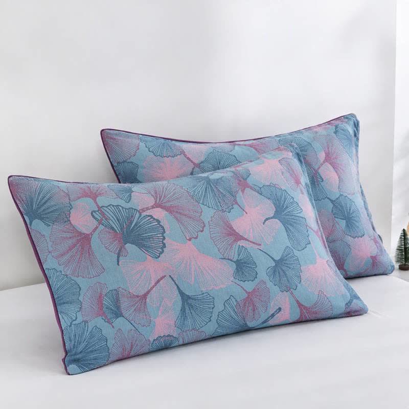 Reversible Ginkgo Leaf Cotton Gauze Quilt - Blue - 2PCS Pillowcases - 20" x 37" - image 16