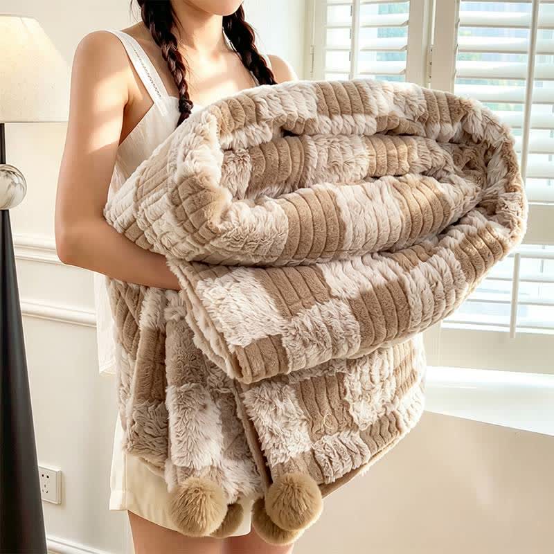 Modern Block Grid Cozy Reversible Blanket - Coffee - 79" x 91" - image 0