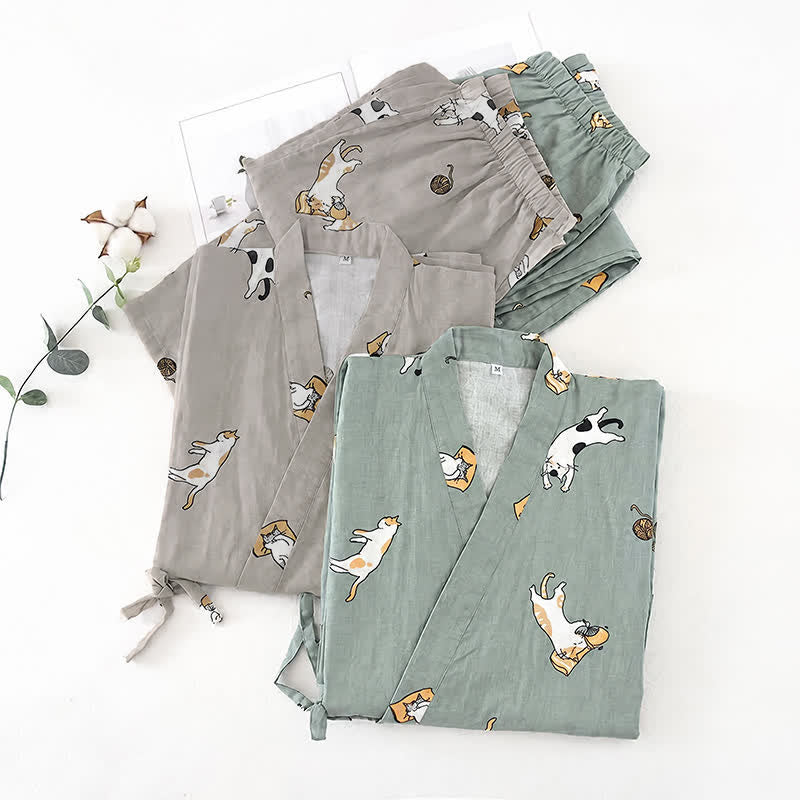 Couple Matching Cat Cotton Kimono Loungewear - image 1