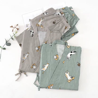 Couple Matching Cat Cotton Kimono Loungewear - image 1