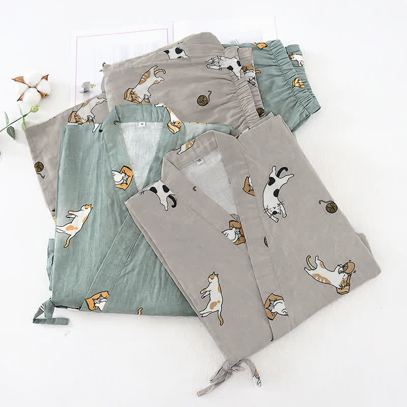 Couple Matching Cat Cotton Kimono Loungewear - image 2