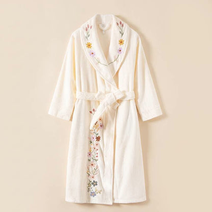 Floral Embroidered Long Shawl Collar Bathrobe - image 3