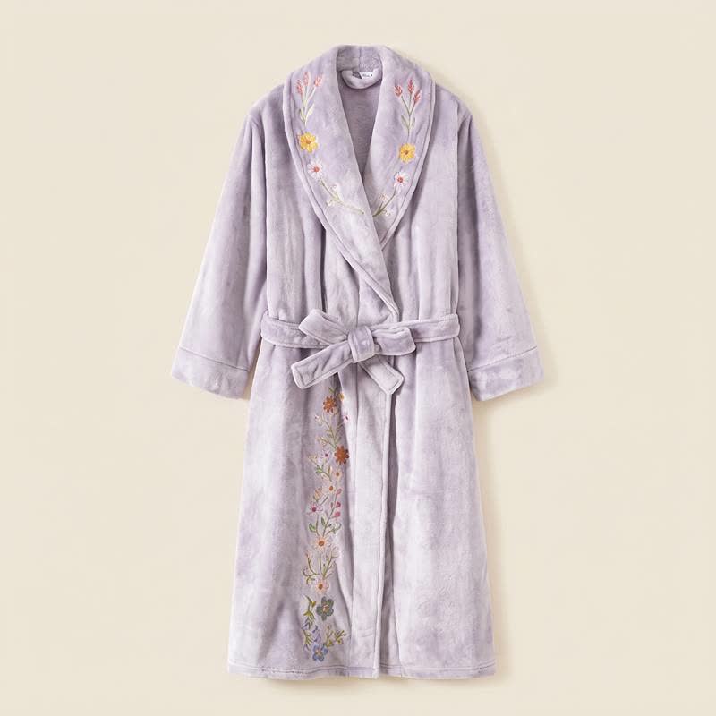 Floral Embroidered Long Shawl Collar Bathrobe - image 8